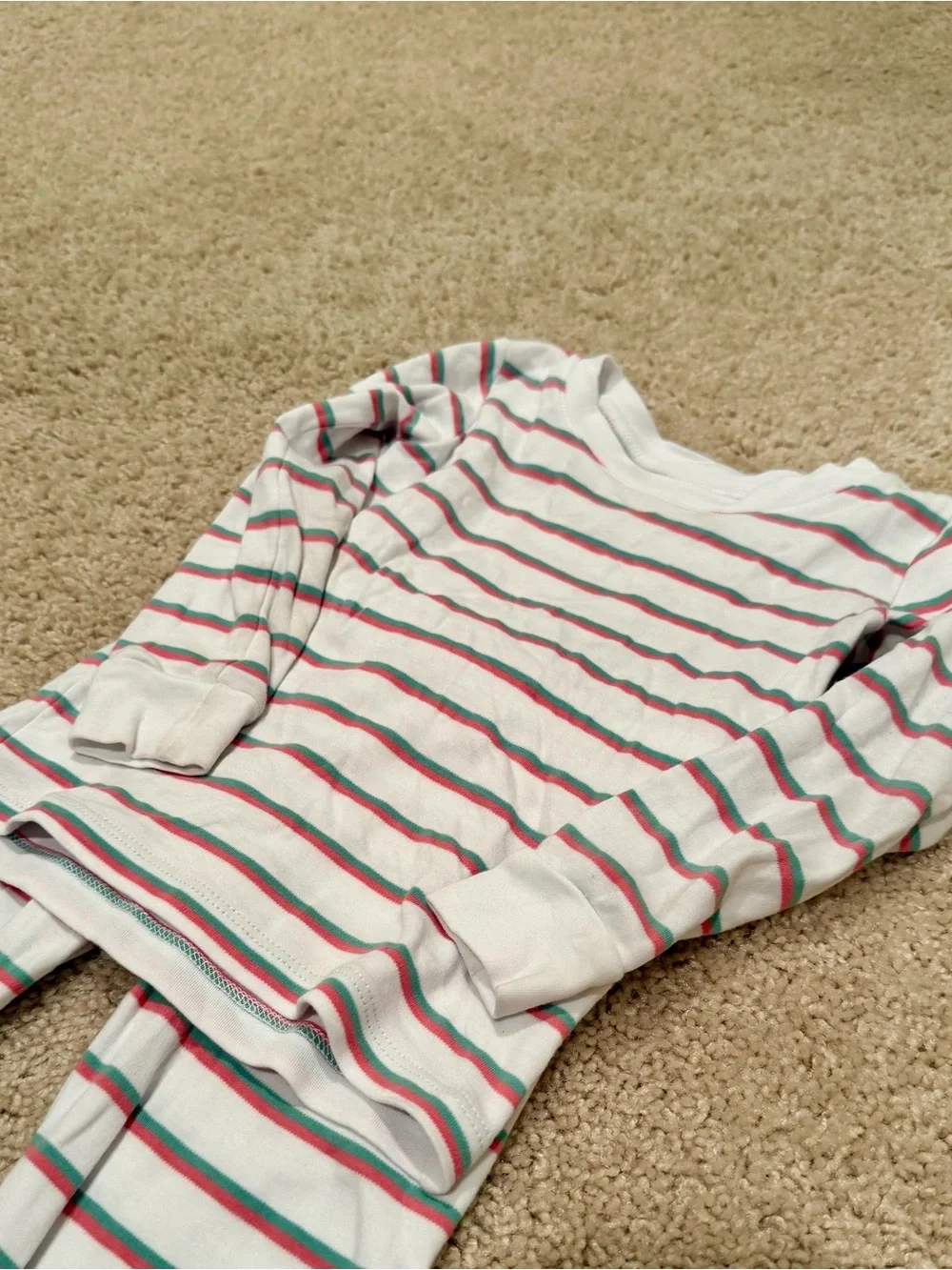 LAKE Kids Long Sleeve Stripe Pajama Set - White with Pink & Green Stripes